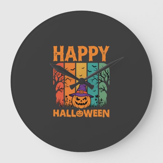 Gelukkig Halloween Pompoen Vintage Vector Grote Klok (Voorkant)