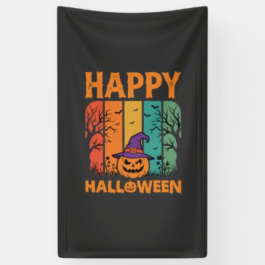 Gelukkig Halloween Pompoen Vintage Vector Spandoek (Verticaal)