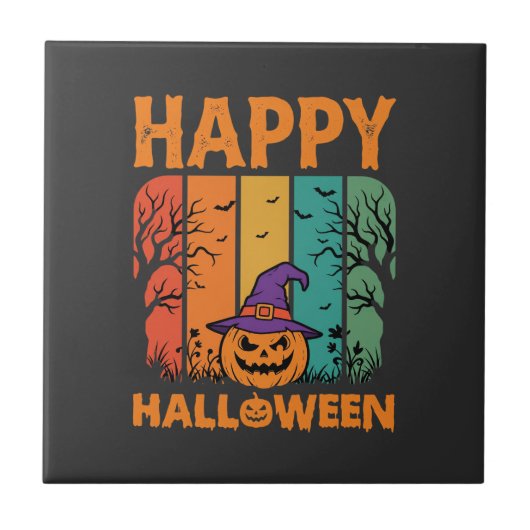 Gelukkig Halloween Pompoen Vintage Vector Tegeltje (Voorkant)