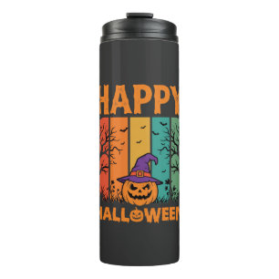 Gelukkig Halloween Pompoen Vintage Vector Thermosbeker