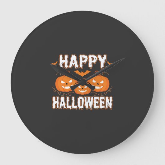 Gelukkig Halloween Pompoen Vleermuis Vector Grote Klok (Voorkant)