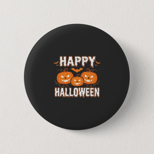 Gelukkig Halloween Pompoen Vleermuis Vector Ronde Button 5,7 Cm (Voorkant)