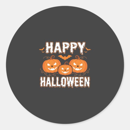 Gelukkig Halloween Pompoen Vleermuis Vector Ronde Sticker (Voorkant)