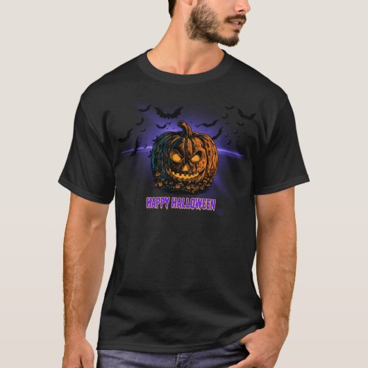Gelukkig Halloween (pompoen & vleermuizen ) T-shirt (Voorkant)