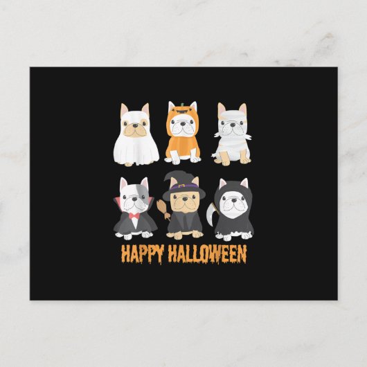 Gelukkig Halloween Pug Honden Cute Franse Bulldog Feestdagenkaart (Voorkant)
