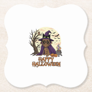 Gelukkig Halloween Pugs Heksenhoed Ketel Pompoenen Kartonnen Onderzetters