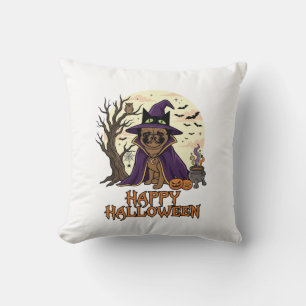Gelukkig Halloween Pugs Heksenhoed Ketel Pompoenen Kussen