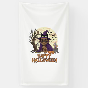 Gelukkig Halloween Pugs Heksenhoed Ketel Pompoenen Spandoek