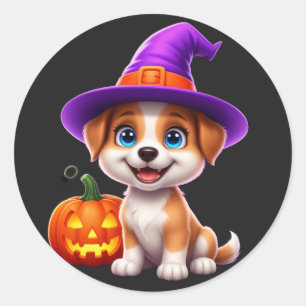 Gelukkig Halloween Puppy Met Jack O Lantern 🐶 Ronde Sticker