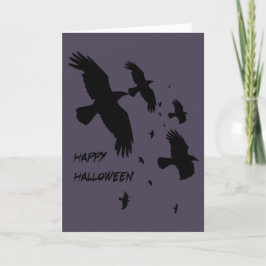 Gelukkig Halloween Ravens In Vlucht Vector Silhoue Feestdagen Kaart