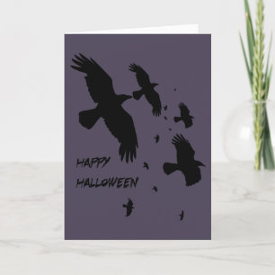 Gelukkig Halloween Ravens In Vlucht Vector Silhoue Feestdagen Kaart
