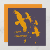 Gelukkig Halloween Ravens In Vlucht Vector Silhoue Feestdagenkaart (Voorkant / Achterkant)
