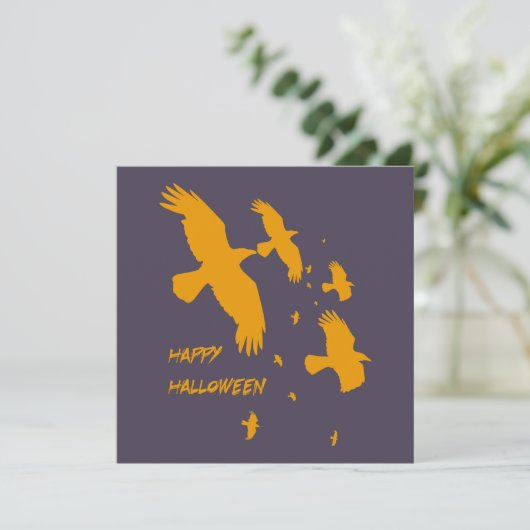 Gelukkig Halloween Ravens In Vlucht Vector Silhoue Feestdagenkaart (Staand voorkant)