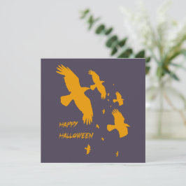 Gelukkig Halloween Ravens In Vlucht Vector Silhoue Feestdagenkaart