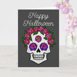 Gelukkig Halloween Regenboog Schedel met Rozen Kaart