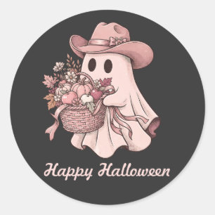 Gelukkig Halloween Roze Cowgirl Geest Ronde Sticker