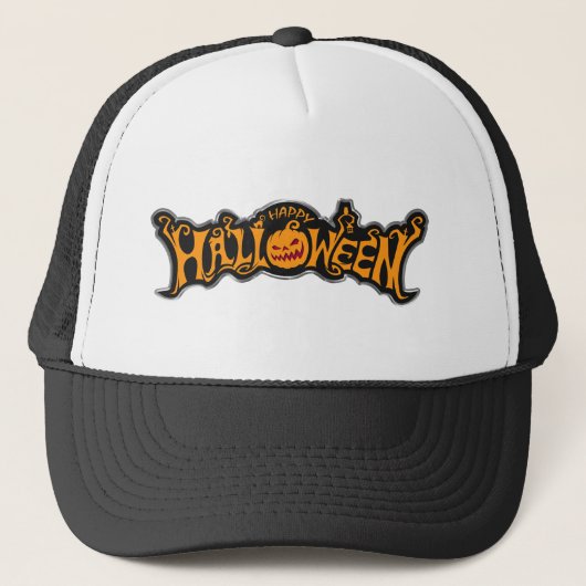 Gelukkig Halloween Ruby Eye Pumpkin Zilveren Frame Trucker Pet (Voorkant)