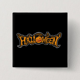 Gelukkig Halloween Ruby Eye Pumpkin Zilveren Frame Vierkante Button 5,1 Cm