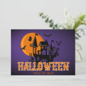 Gelukkig Halloween Scary Castle Bats en Moon Kaart (Staand voorkant)