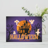 Gelukkig Halloween Scary Castle Ghosts en Maan Kaart (Staand voorkant)