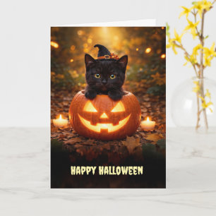Gelukkig Halloween Schattig Klein Zwart Katje  Kaart