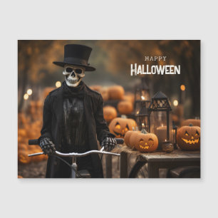 Gelukkig Halloween schattig skelet met een fiets