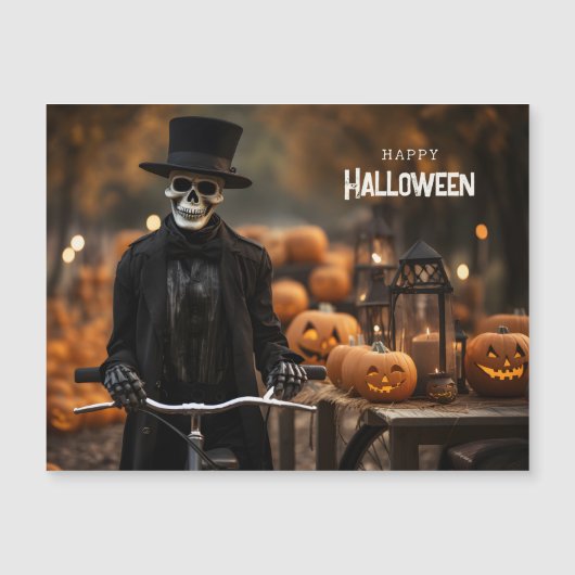 Gelukkig Halloween schattig skelet met een fiets (Voorkant)