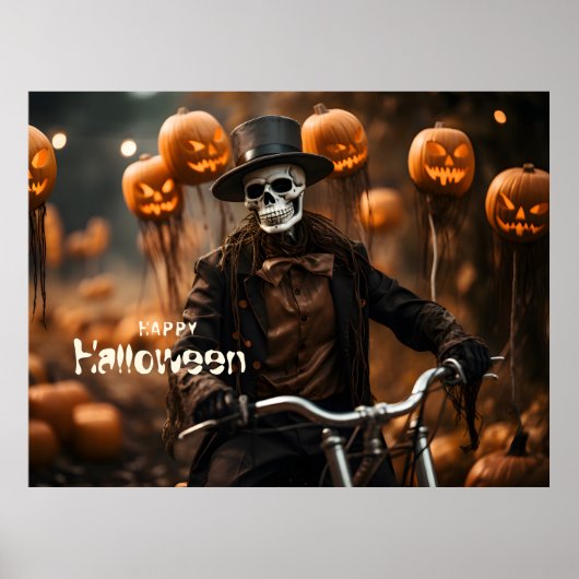 Gelukkig Halloween Schattige Skelet en pompoenen Poster (Voorkant)