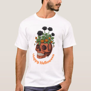 Gelukkig Halloween Schedel & Bloem Grafische T-Shi T-shirt