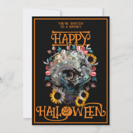 Gelukkig Halloween Schedel Bloemrijke Feest Zwarte Kaart