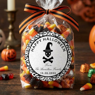 Gelukkig Halloween Schedel Heksenhoed Aangepaste F Ronde Sticker