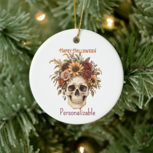 Gelukkig Halloween Schedel Herfst Bloemstuk Keramisch Ornament