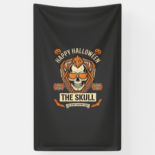Gelukkig Halloween Schedel Mohawk Zonnebril Pompoe Spandoek (Verticaal)
