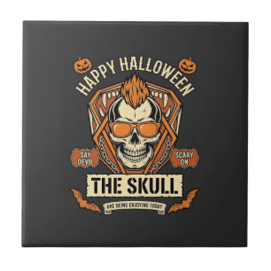 Gelukkig Halloween Schedel Mohawk Zonnebril Pompoe Tegeltje