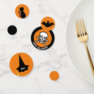 Gelukkig Halloween-schedel, zwarte kat, heksenhoed Confetti