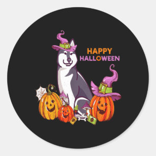 Gelukkig Halloween Siberische Husky Grappig Schatt Ronde Sticker