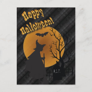 Gelukkig Halloween Silhouet Heks Briefkaart