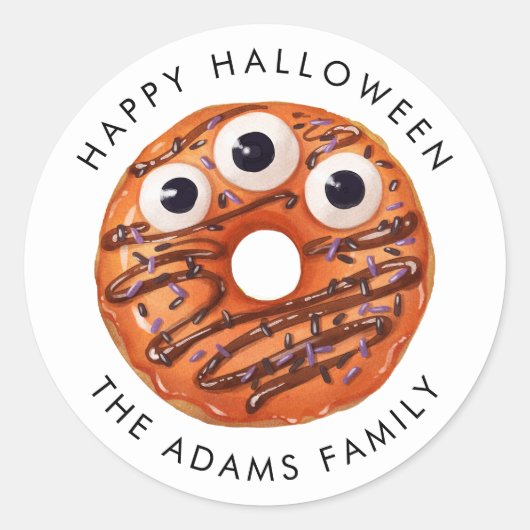 Gelukkig Halloween Sinaasappel Monster Donut Ronde Sticker (Voorkant)