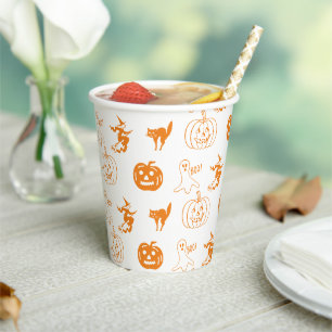 Gelukkig Halloween sinaasappel wit spooky patroon Papieren Bekers