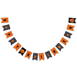 Gelukkig Halloween Sinaasappel zwart pompoen patro Vlaggetjes
