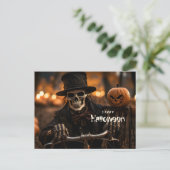 Gelukkig Halloween Skelet en pompoen Briefkaart (Staand voorkant)