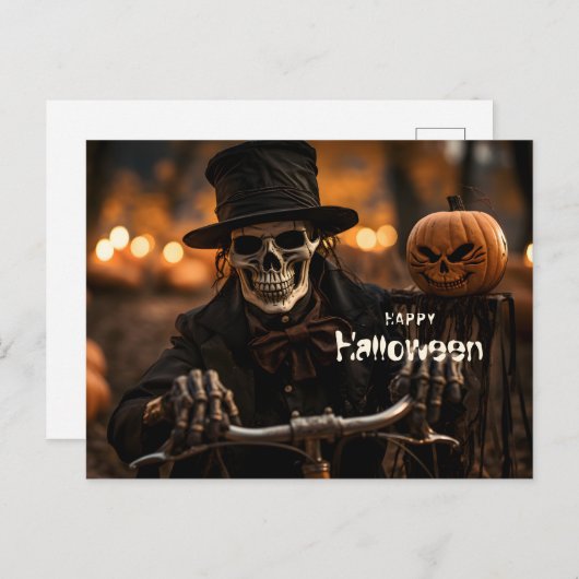 Gelukkig Halloween Skelet en pompoen Briefkaart (Voorkant / Achterkant)