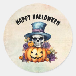 Gelukkig Halloween Skelet en Pompoen Sticker