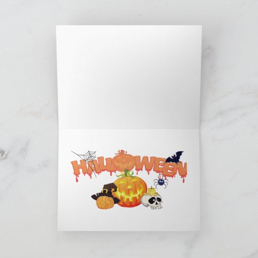 Gelukkig Halloween skelet en pompoenen Feestdagen Kaart (Binnen)