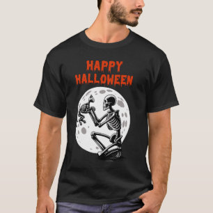 Gelukkig Halloween Skelet Kat Volle Maan Schattig T-shirt