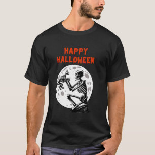 Gelukkig Halloween Skelet Kat Volle Maan Schattig T-shirt