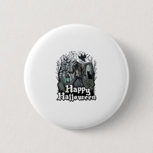 Gelukkig Halloween Skelet Lantaarn Zwarte Kat Begr Ronde Button 5,7 Cm