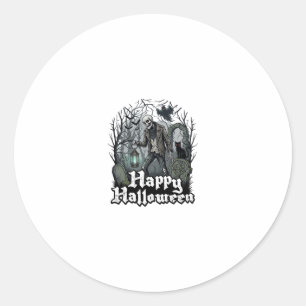 Gelukkig Halloween Skelet Lantaarn Zwarte Kat Begr Ronde Sticker