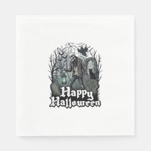 Gelukkig Halloween Skelet Lantaarn Zwarte Kat Begr Servet