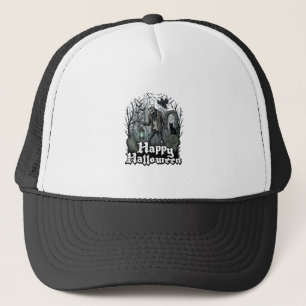 Gelukkig Halloween Skelet Lantaarn Zwarte Kat Begr Trucker Pet